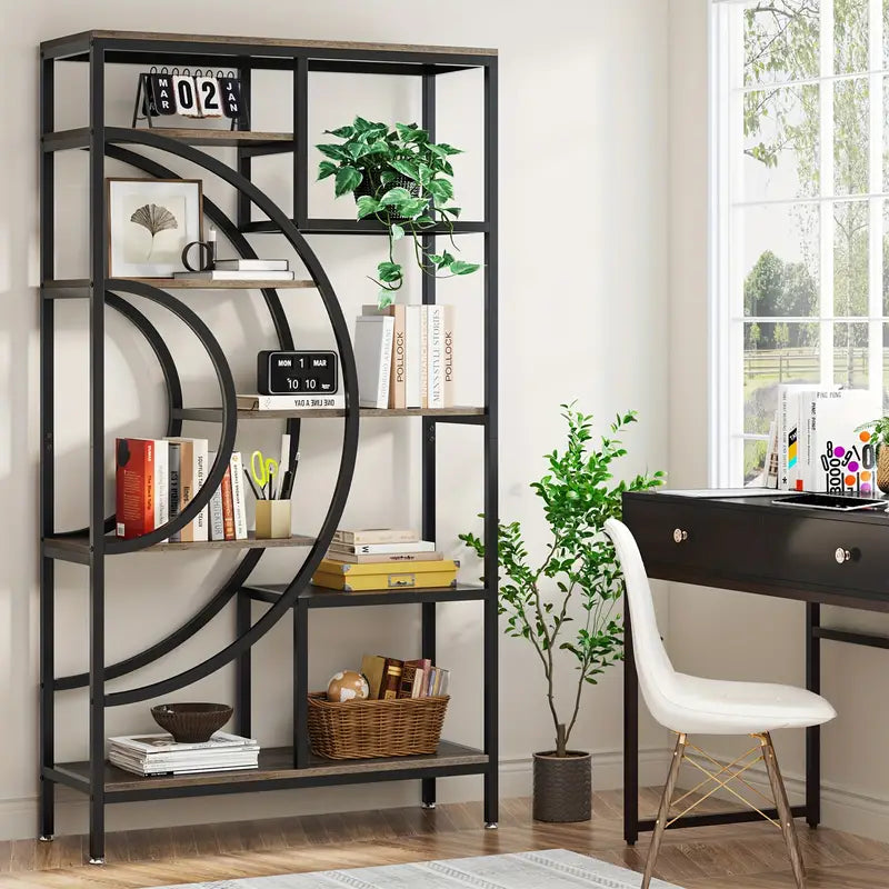 NNETMLT 8-Tier 71-Inch Industrial Geometric Bookcase in Gray - SuperSaverAU - view 5