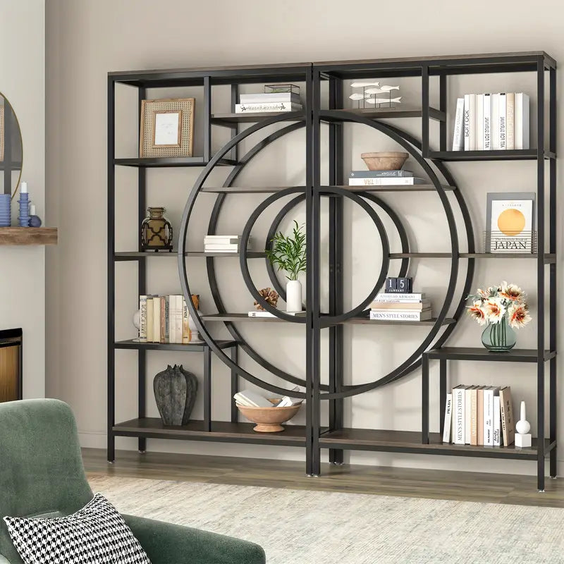 NNETMLT 8-Tier 71-Inch Industrial Geometric Bookcase in Gray - SuperSaverAU - view 6