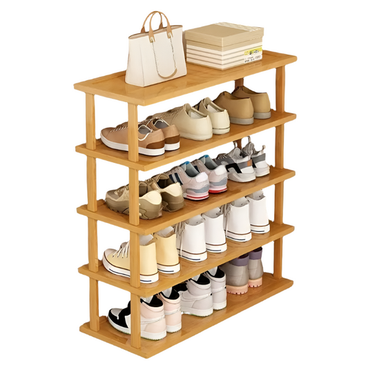 NNETM Bamboo 5-Tier Shoe Rack - Space-Saving Storage