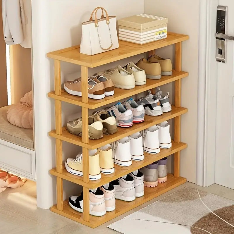 NNETM Bamboo 5-Tier Shoe Rack - Space-Saving Storage