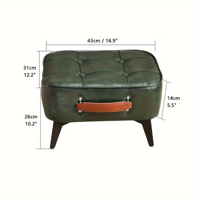 NNETM Plush Vintage Short Stool - Green Black Upholstered Seat - SuperSaverAU - view 2