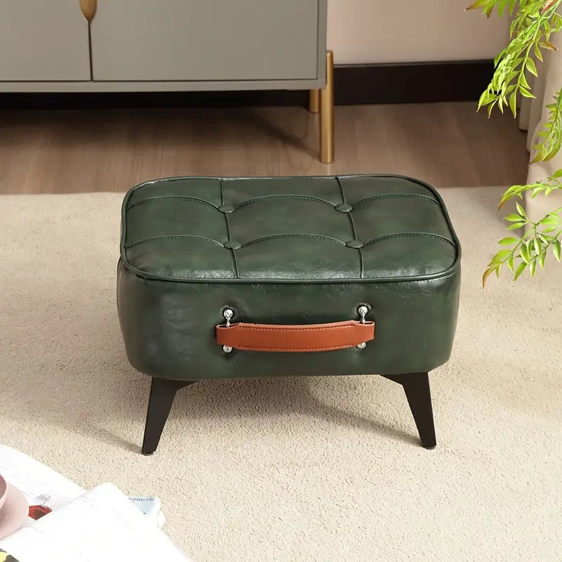 NNETM Plush Vintage Short Stool - Green Black Upholstered Seat - SuperSaverAU - view 4