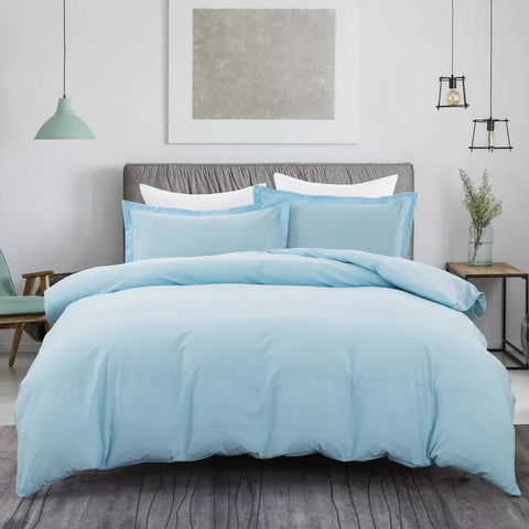 Premium Cotton Doona Duvet Quilt Cover Set with Soft Pillowcases - Aqua, Super King
