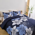 Premium Navy Blue Floral 3 Piece Microfiber Comforter Set - King