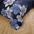 Premium Navy Blue Floral 3 Piece Microfiber Comforter Set - King