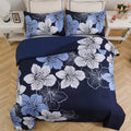 Premium Navy Blue Floral 3 Piece Microfiber Comforter Set - King