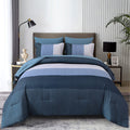 Premium Navy Blue Striped 3 Piece Microfiber Comforter Set - King