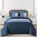 Premium Navy Blue Striped 3 Piece Microfiber Comforter Set - King