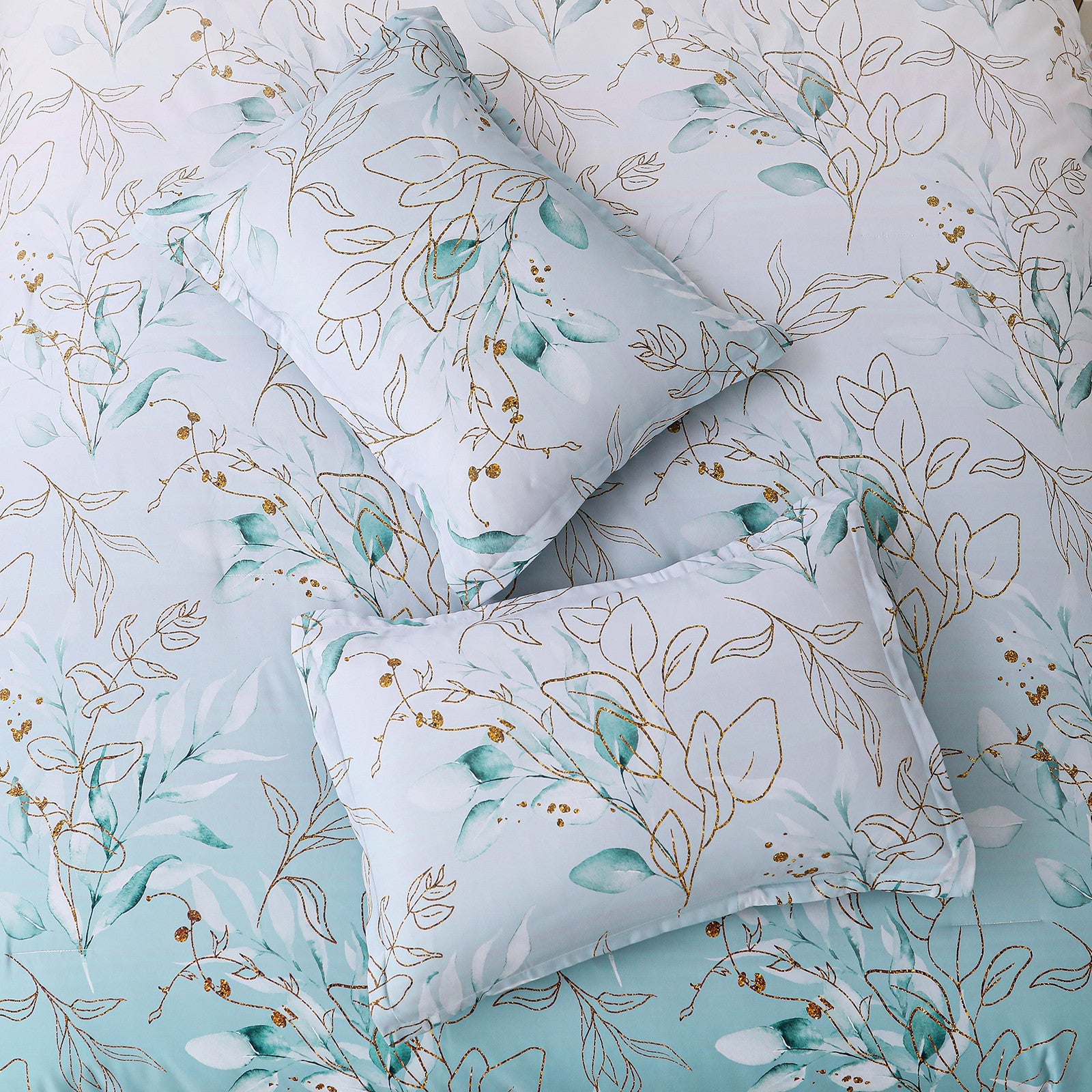 Premium Soft Floral Leaf 3 Piece Microfiber Comforter Set - King