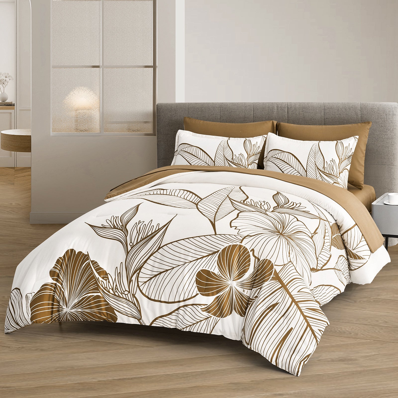 Premium Soft Floral 3 Piece Microfiber Comforter Set - King
