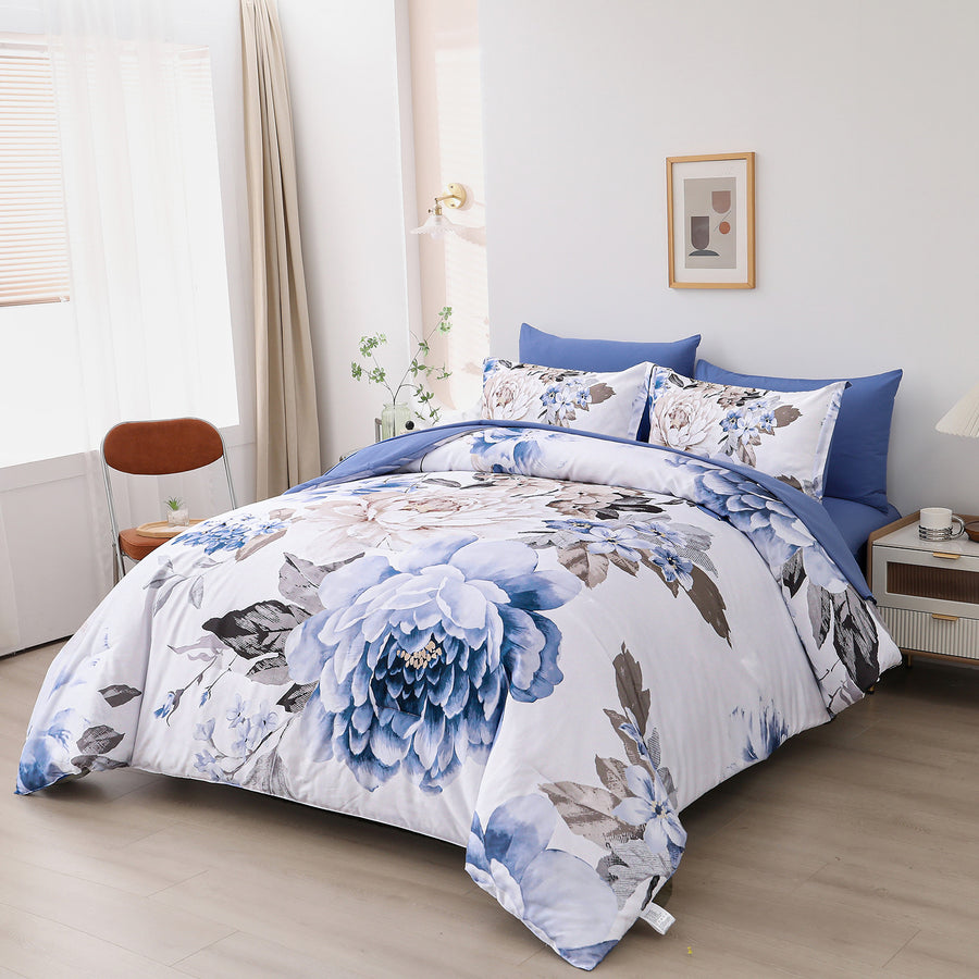 Premium Plush Floral 3 Piece Microfiber Comforter Set - King