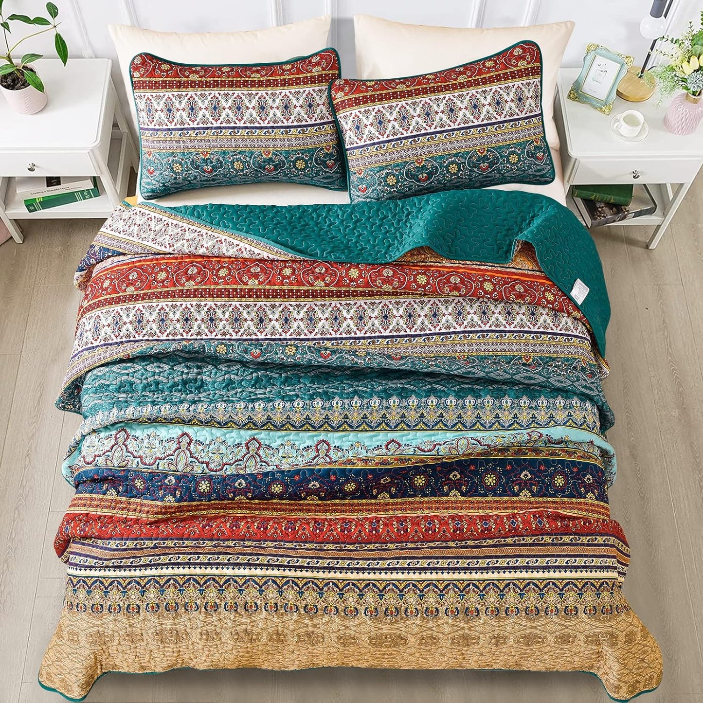3-Piece Quilt Bedspread Set Queen Size Lightweight Reversible Polyester
