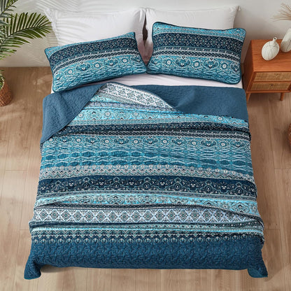 3-Piece Quilt Bedspread Set Queen Size Lightweight Reversible Polyester