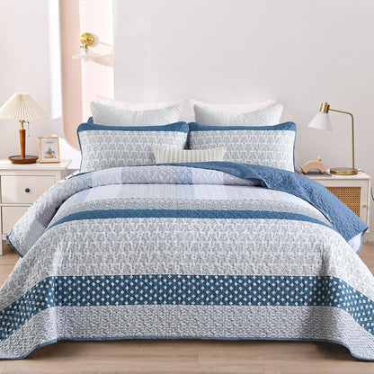 3-Piece Quilt Bedspread Set Queen Size Lightweight Reversible Elegant Design