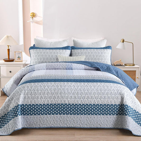 3-Piece Quilt Bedspread Set Queen Size Lightweight Reversible Elegant Design
