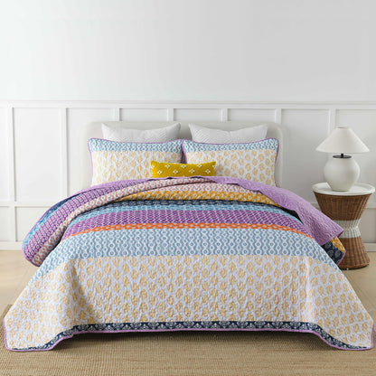 3-Piece Quilt Bedspread Set Queen Size Lightweight Reversible Polyester