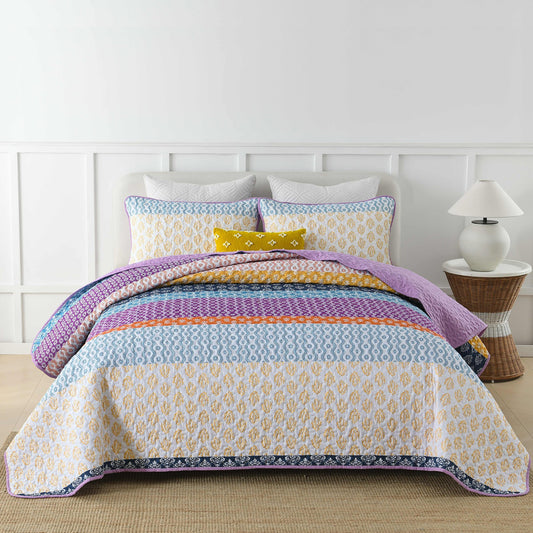 3-Piece Quilt Bedspread Set Queen Size Lightweight Reversible Polyester