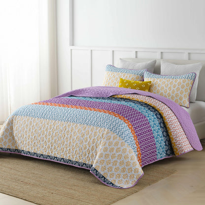 3-Piece Quilt Bedspread Set Queen Size Lightweight Reversible Polyester