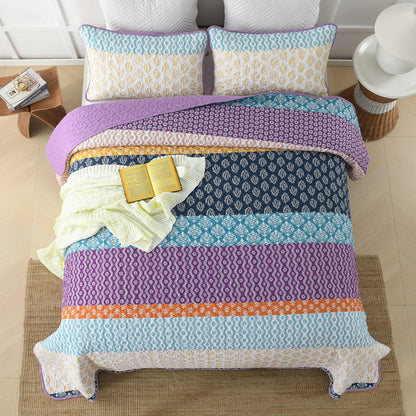 3-Piece Quilt Bedspread Set Queen Size Lightweight Reversible Polyester