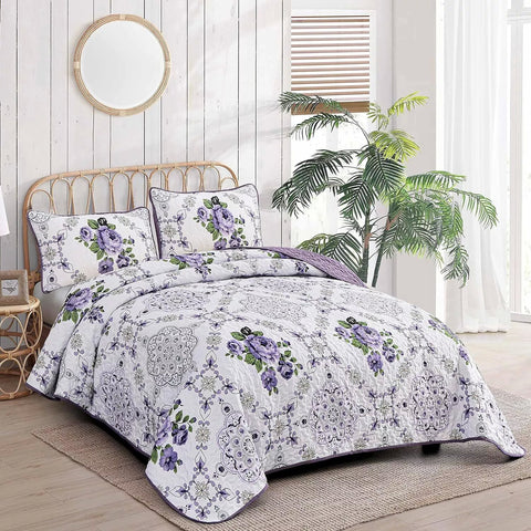 3-Piece Quilt Bedspread Set Queen Size Lightweight Reversible - Kaleidoscopic Colors - SuperSaverAU - view 1