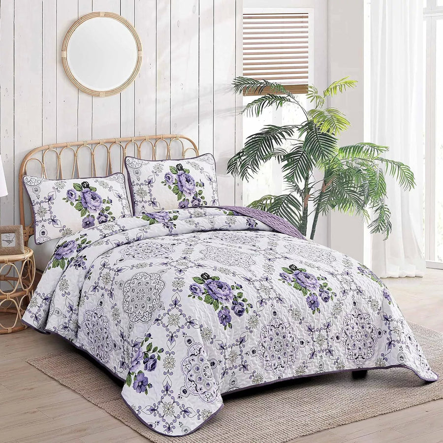 3-Piece Quilt Bedspread Set Queen Size Lightweight Reversible - Kaleidoscopic Colors - SuperSaverAU - view 1