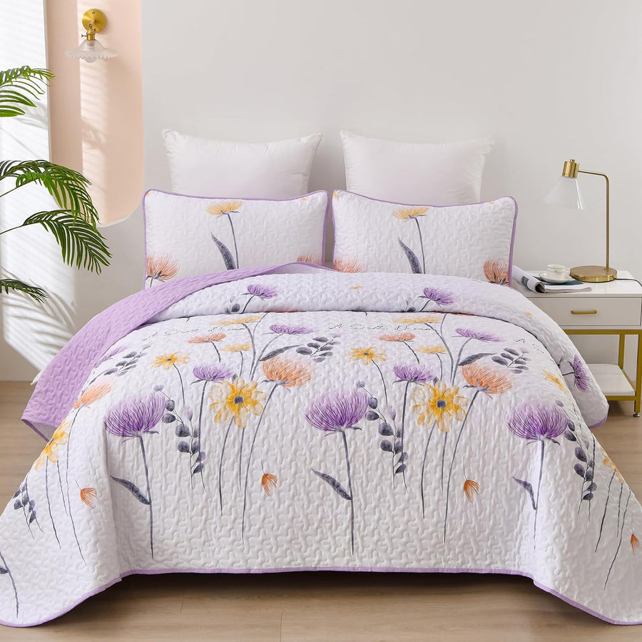 Premium Knit Reversible Quilt Bedspread Set - Queen