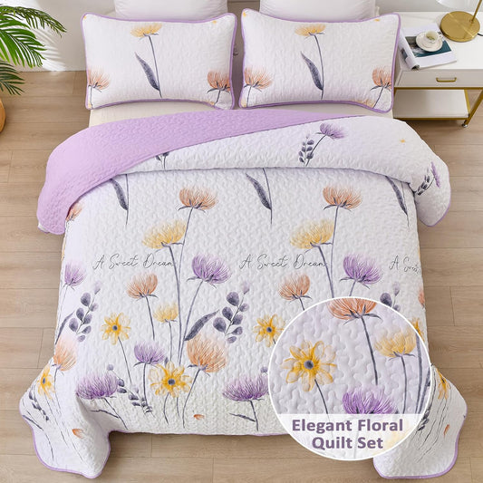 3-Piece Quilt Bedspread Set Queen Size Lightweight Reversible Polyester