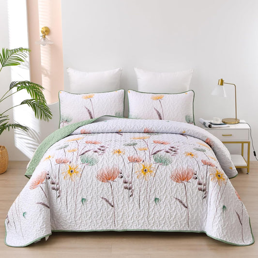 3-Piece Quilt Bedspread Set Queen Size Lightweight Reversible Polyester