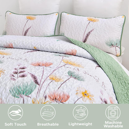 3-Piece Quilt Bedspread Set Queen Size Lightweight Reversible Polyester