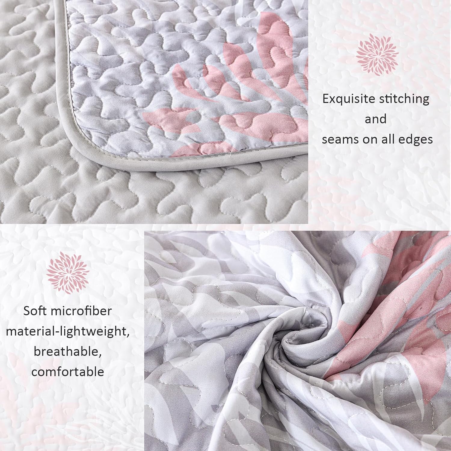 3-Piece Quilt Bedspread Set Queen Size Lightweight Reversible Patchwork Design - SuperSaverAU - view 3