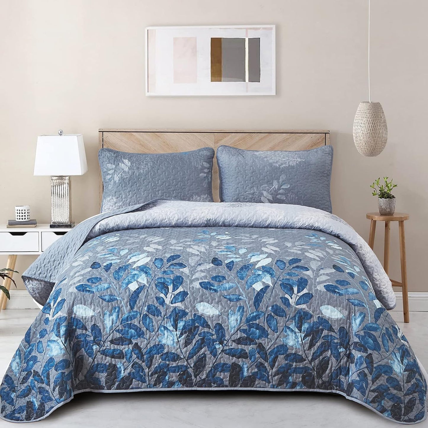 3-Piece Quilt Bedspread Set Queen Size Coverlet Lightweight Reversible