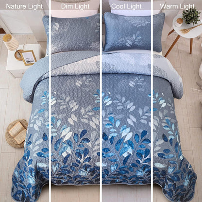 3-Piece Quilt Bedspread Set Queen Size Coverlet Lightweight Reversible