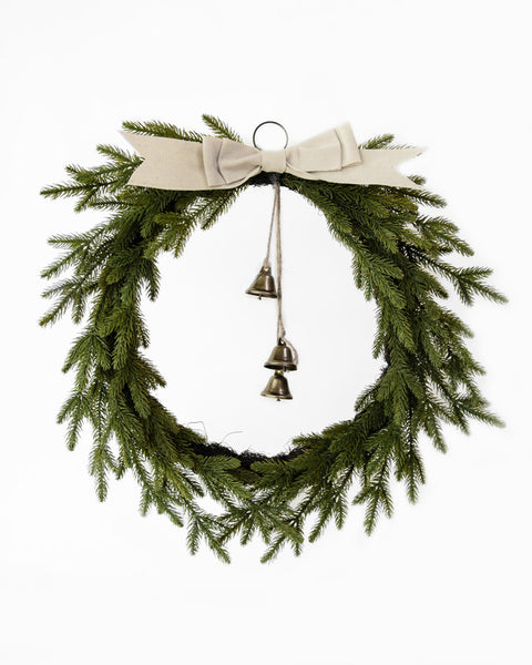 PINE WREATH W/BOW & BELL 50CM - SuperSaverAU - view 1
