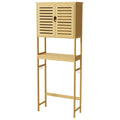 4 Tier Bamboo Over Toilet Bathroom Storage Rack with Cabinet Doors and Shelves