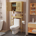 4 Tier Bamboo Over Toilet Bathroom Storage Rack with Cabinet Doors and Shelves