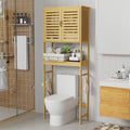 4 Tier Bamboo Over Toilet Bathroom Storage Rack with Cabinet Doors and Shelves