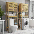 4 Tier Bamboo Over Toilet Bathroom Storage Rack with Cabinet Doors and Shelves