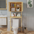 4 Tier Bamboo Over Toilet Bathroom Storage Rack with Cabinet Doors and Shelves