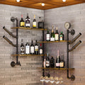 Premium Industrial Pipe Wine Rack Floating Shelf with Glass Holder