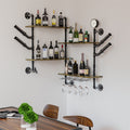 Premium Industrial Pipe Wine Rack Floating Shelf with Glass Holder