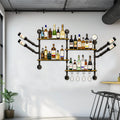 Premium Industrial Pipe Wine Rack Floating Shelf with Glass Holder