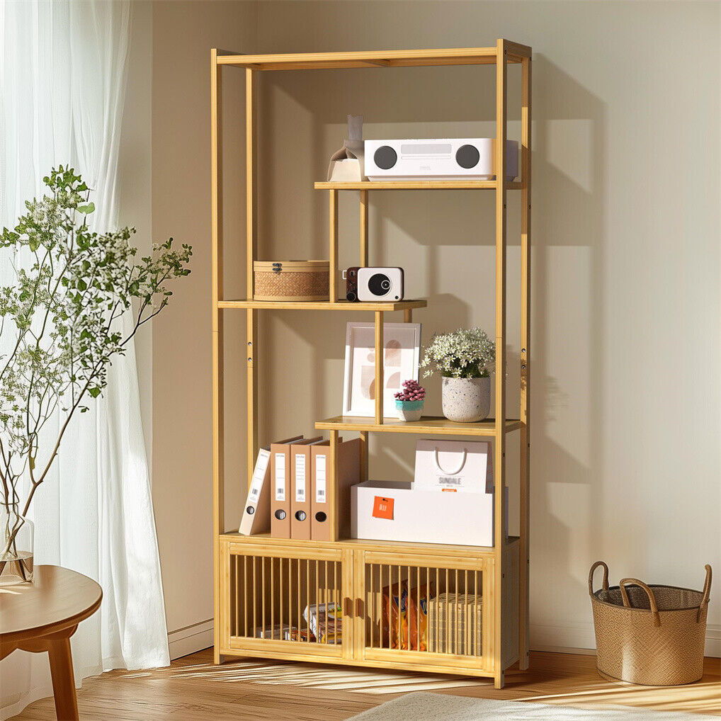 6 Tier Freestanding Bamboo Storage Shelf Bookshelf Plant Stand for Home Office