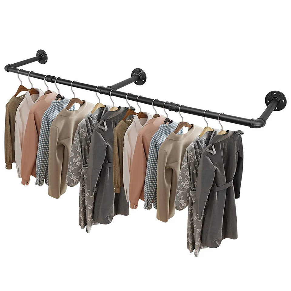 Premium Wall-Mounted Clothes Rack – Black Adjustable Iron Pipe 90-180cm
