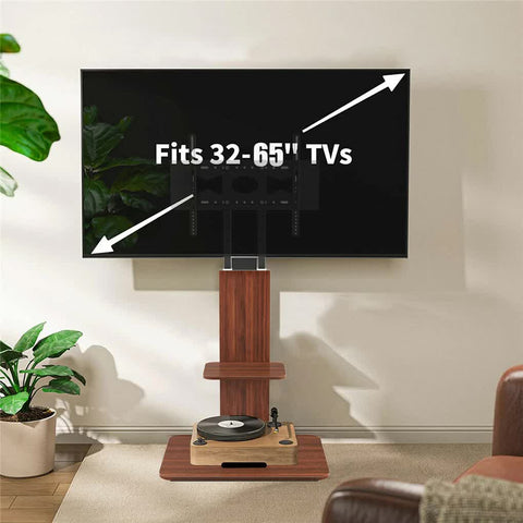 Premium Adjustable TV Floor Stand for 32-65 Inch TVs with Wood Shelves