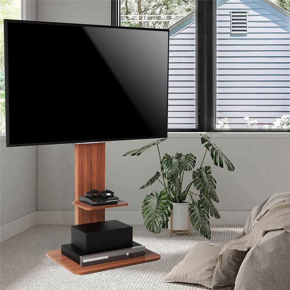 Premium Adjustable TV Floor Stand for 32-65 Inch TVs with Wood Shelves