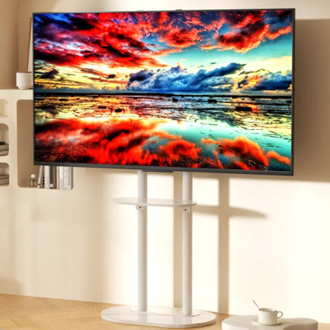 Premium White Marble Textured Floor TV Stand for 40-75 Inch TVs
