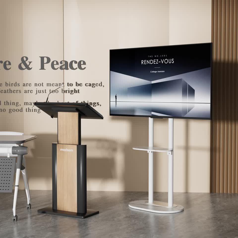 Premium White Marble Textured Floor TV Stand for 40-75 Inch TVs