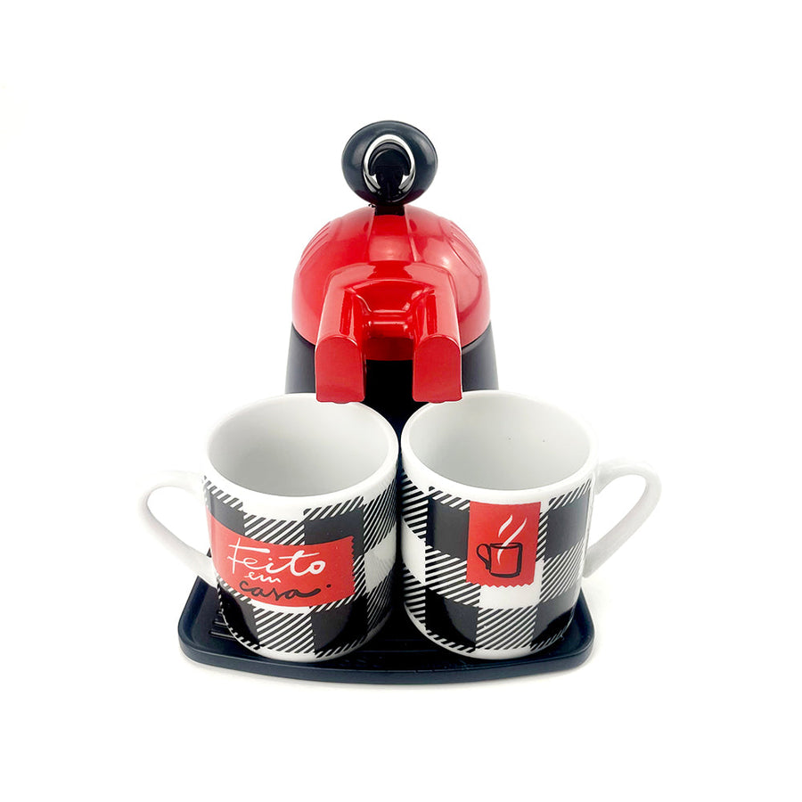 Premium Red 2 Cup Ceramic Stovetop Espresso Coffee Maker Set