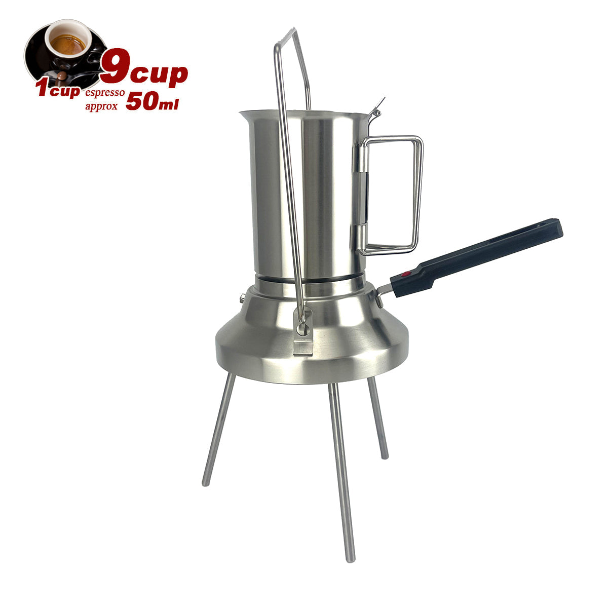 Premium 2 in 1 Stainless Steel Camping Moka Pot 9 Cup 600ml Kettle