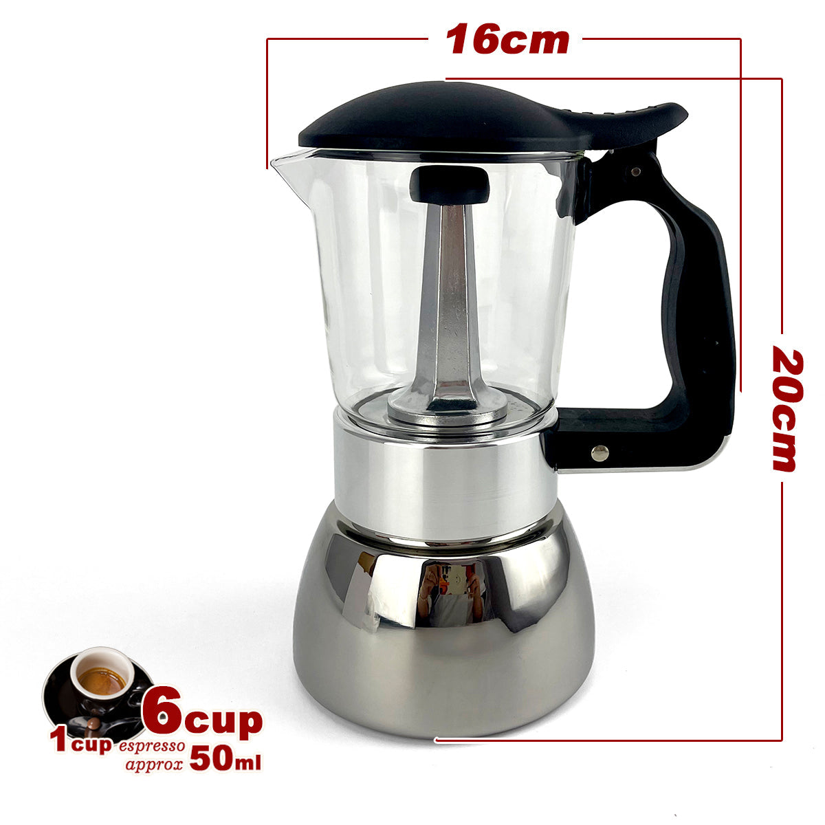 Borosilicate Glass Stainless Steel Moka Pot Coffee Maker Italian Espresso 6Cups - SuperSaverAU - view 2